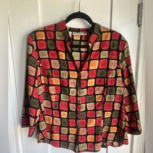 VINTAGE 80s Multi-Color Button-Front Blouse (L)